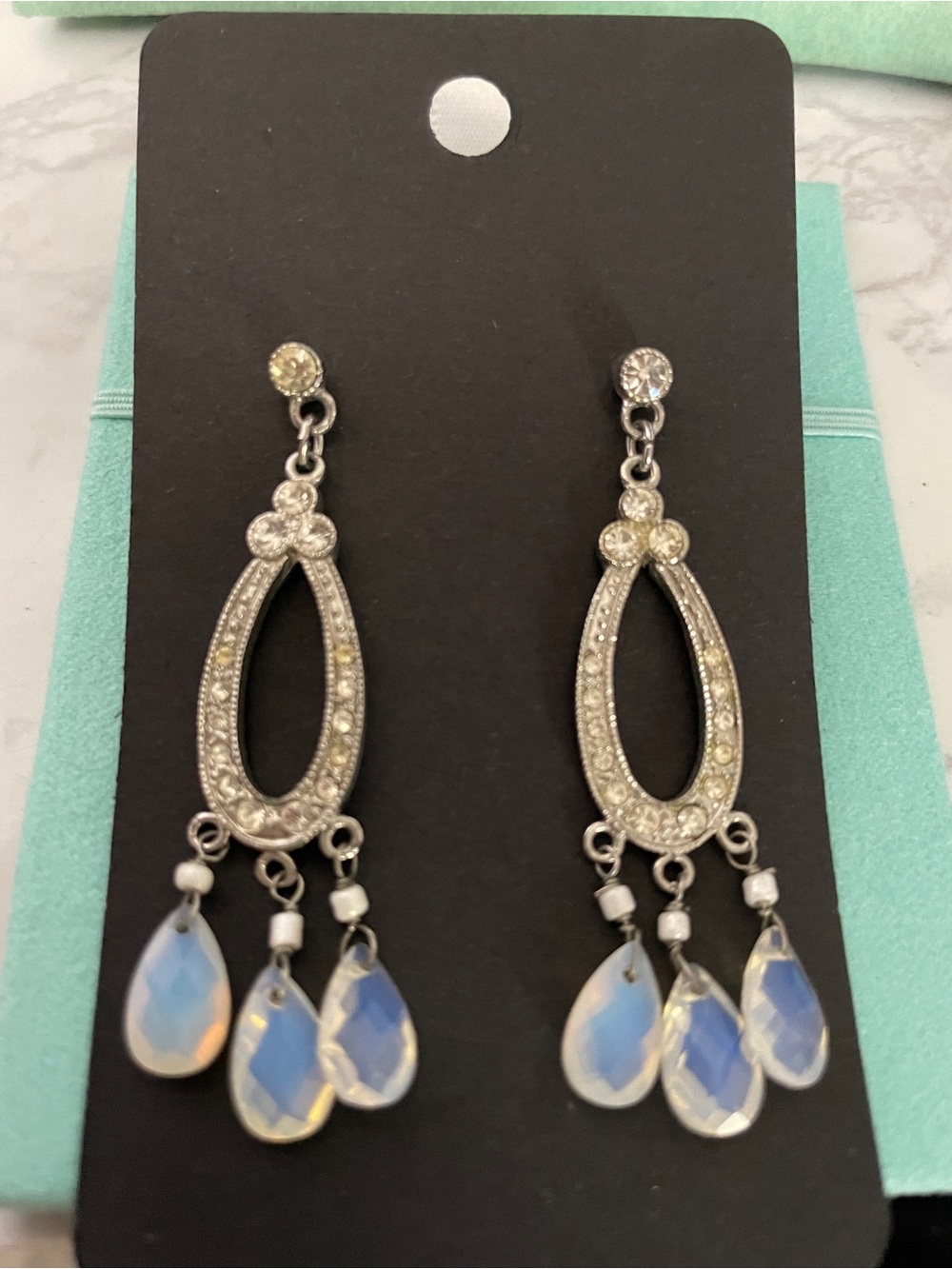 Crystal Drop Chandelier Earrings in Opalescent Blue